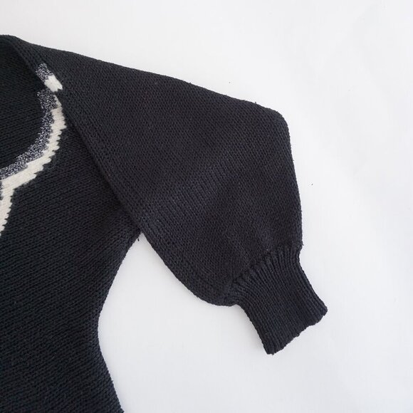 Vintage Jessica By Sears Black White Knit 2% Angora 2% Metallic Metal Sweater M - Picture 5 of 11